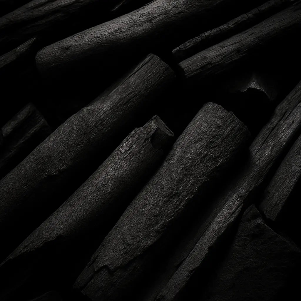 Industrial grade high-density coconut charcoal briquettes in large cylindrical shape for metallurgical and manufacturing applications