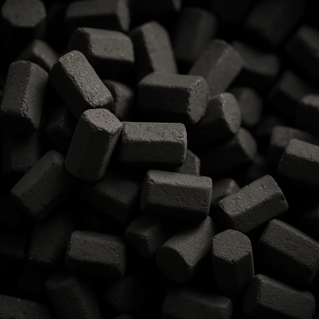Premium square cube coconut charcoal briquettes for shisha and hookah with smooth edges, uniform 25mm size, and glossy black surface
